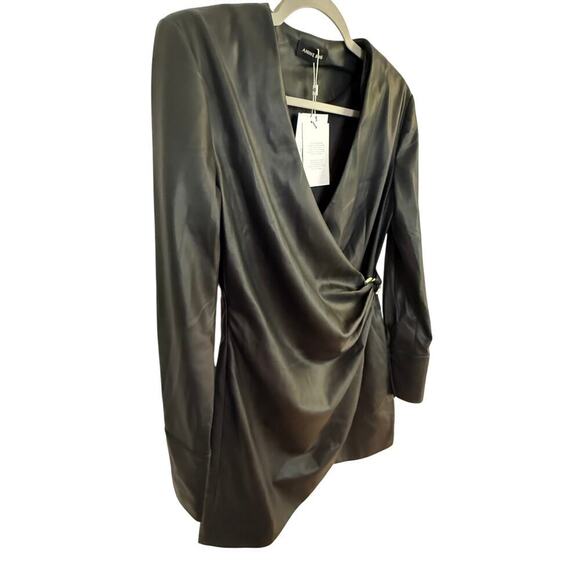 Anine Bing Joey Dress Faux Leather Wrap Mini Black Size Small NEW - Picture 6 of 9